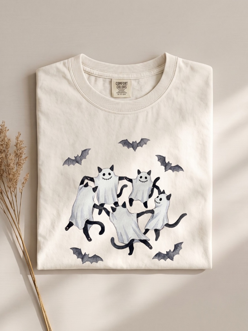 Comfort Colors Cream Cat Ghosts Halloween Tee